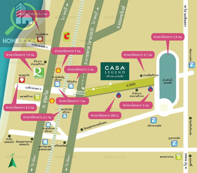 แผนที่ (คาซ่า เลเจ้นด์ ศรีราชา – สวนเสือ