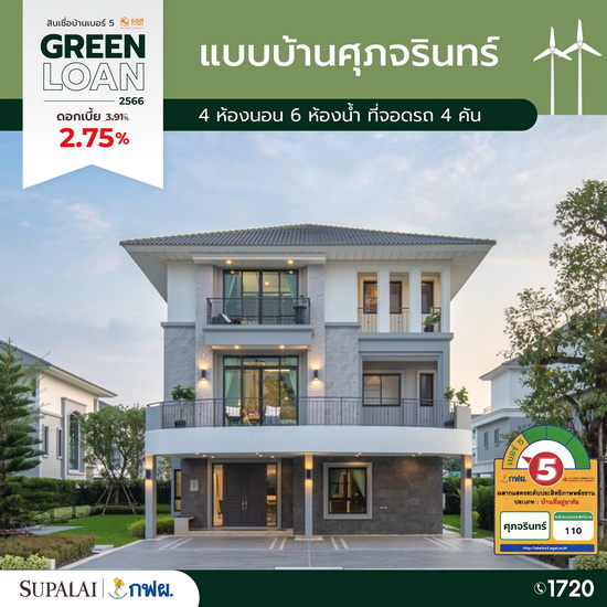 ขนทัพ 10 แบบบ้านศุภาลัย ติดฉลากเบอร์ 5  จัดเต็มสิทธิพิเศษสุดรับ Green Loan ดอกเบี้ย 2.75%