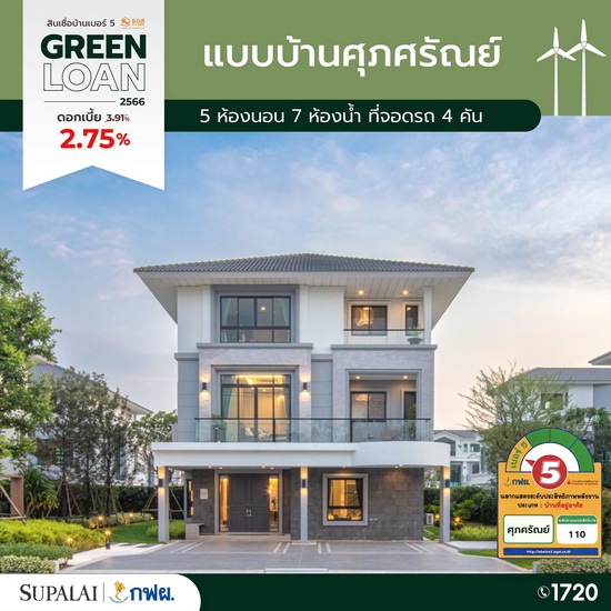 ขนทัพ 10 แบบบ้านศุภาลัย ติดฉลากเบอร์ 5  จัดเต็มสิทธิพิเศษสุดรับ Green Loan ดอกเบี้ย 2.75%