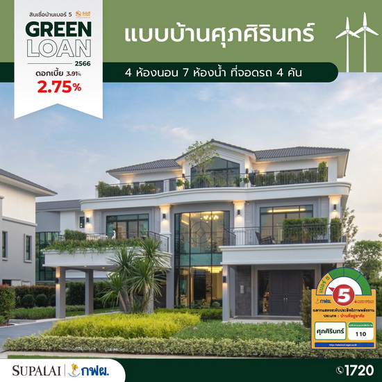 ขนทัพ 10 แบบบ้านศุภาลัย ติดฉลากเบอร์ 5  จัดเต็มสิทธิพิเศษสุดรับ Green Loan ดอกเบี้ย 2.75%